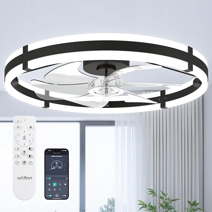 addlon 24" Low Profile Fandelier Ceiling Fans with Lights and Remote, Black | Wider Airflow, 3000-6000K Dimmable LED, 6 Speeds, Reversible DC Motor, Remote and App Control, Memory Function, Timer, Quiet