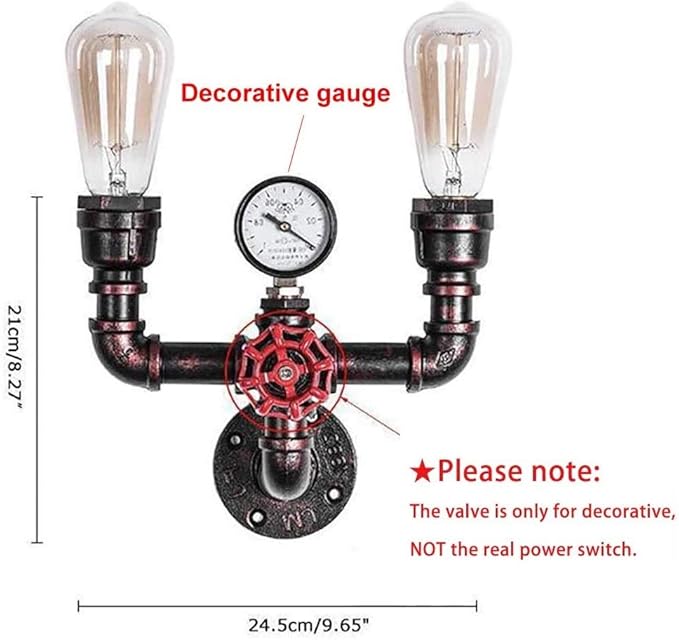 MQ Water Pipe Wall Sconces Lamp, Steampunk Fixtures 2 Lights Wall Mount E26 Socket Vintage Rustic Wall Light for Bathroom Hallway Basement Copper Color
