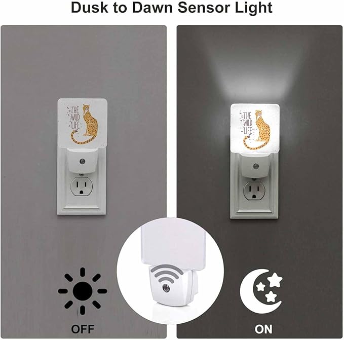LED Night Light,Cartoon Amazing Cheetah LED Night Light Plug into Wall with Dusk to Dawn Light Sensor White Energy Efficient Nightlight for Bedroom Bathroom Hallway Living Room Kitchen