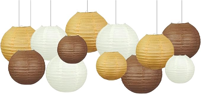 Brown Boho Paper Lanterns Decorative 12pcs Caramel Party Hanging Decorations Rustic Party Wedding Natural Baby Shower Boho Brown Birthday Party Home Decor