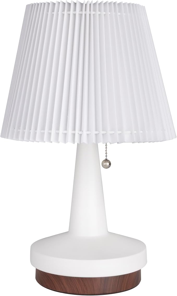 HarvestLand Pirouette 16'' White Table Lamp, Pleated Shade Bedside Lamp, Lamp for Living Room, Nightstand Lamp