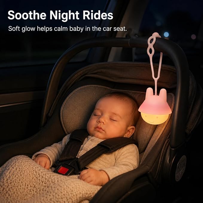ShaArkMango Baby Night Light for Nursery, Travel Baby Essentials Must Haves | Soft Glow Car Seat Lighting for Night Driving Backseat, Rechargeable Night Lamp, Gentle Eye Caring Light for Infants Toddlers