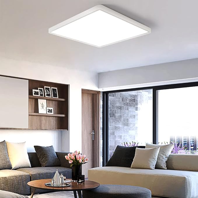 LED Flush Mount Ceiling Light Fixture, 4000K Neutral White, 12inch 24W, 3200LM, Slim Flat Panel Lighting Fixture, Square Modern Ceiling Lamp for Bedroom, Kitchen, Living Room, Closet, Stairwell