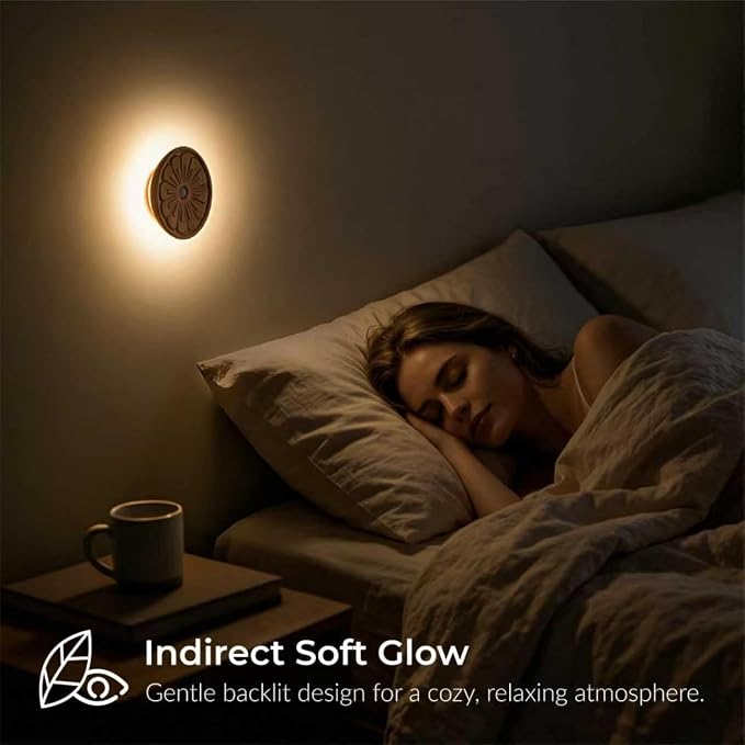 Flower Motion Sensor Night Light, Rechargeable Wooden Lamp | Ash Wood, 3000K Warm White, Backlight Glow, Rechargeable Battery, Magnetic Mount, Sensor Flower Light for Hallway, Bedroom