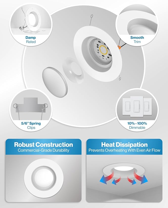 Sunco 12 Pack 6 Inch LED Can Lights, Retrofit Recessed Lighting, Smooth Trim, 965 LM, 13W (75W Equivalent), 4000K Cool White, Dimmable, Damp Rated UL.