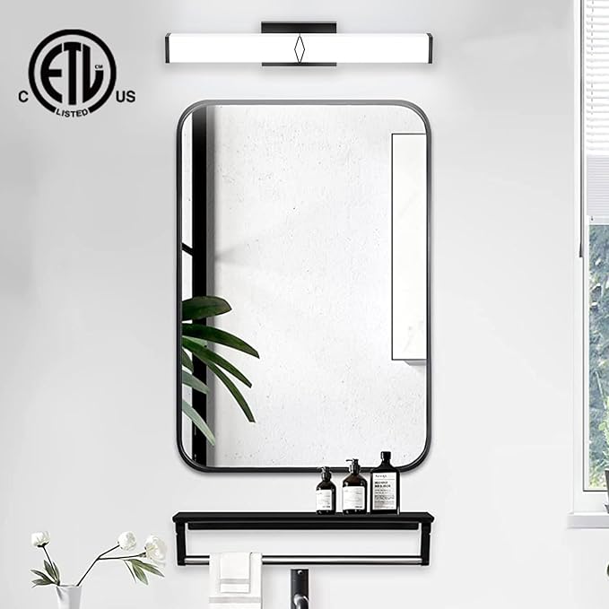 24 Inch Bathroom Vanity Light 2500LM, 5700K Daylight White Modern Bathroom Light Dimmable, AC 120V 25W Matte Black LED Vanity Lighting Fixtures Wall Sconce ETL Certified, 2Pack
