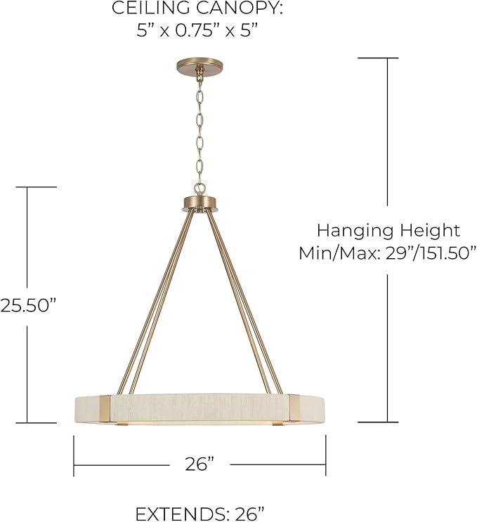 Capital Lighting 449841MA Delaney Modern Hand-Wrapped Rope Round Chandelier, 4-Light 240 Total Watts, 26" H x 26" W, Matte Brass