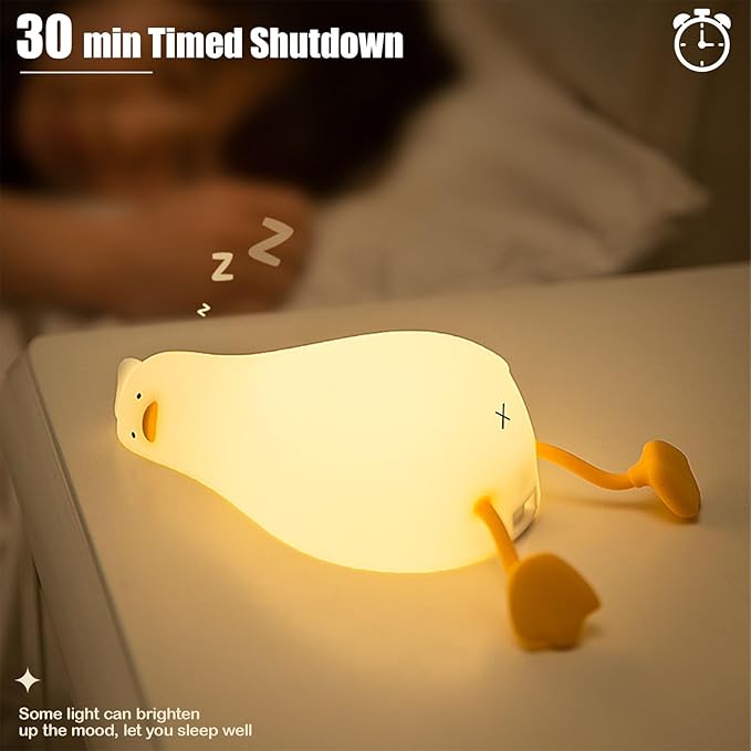 Cute Duck Night Light, Squishy Duck Novelty Animal Lamp, 3 Level Dimmable Nursery Nightlight with Timer, Food Grade Silicone Touch Night Light Fun Gifts for Kids Boys Girls Baby