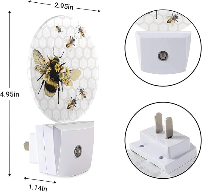 EKOBLA Bee Night Light, Honeycomb and Yellow Bee Summer Night Lights Plug Into Wall with Auto Sensor for Kids and Adults Home Decor