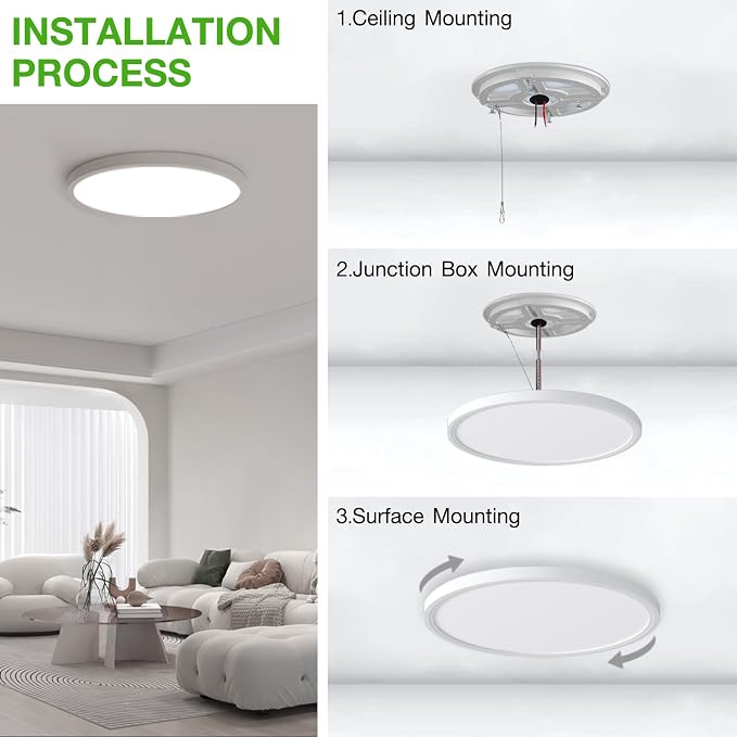 15.8 Inch White LED Flush Mount Ceiling Light Fixture (4 Pcs) | 32W 3200LM, Dimmable Light Brightness, Lower Energy Bills, CRI>88, Eye-Friendly, for Bedroom, Kitchen, Living Room