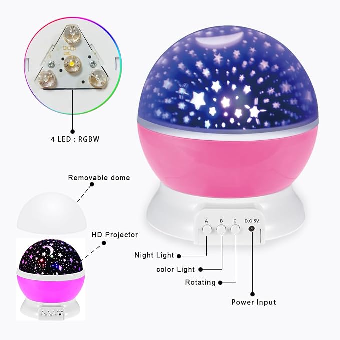 LED Night Light Projector, Room Decor for Girls Bedroom, Room Lights for Bedroom, LED Star and Moon Light Projector, Christmas Lights Indoor for Best Friend Gift.（Pink）