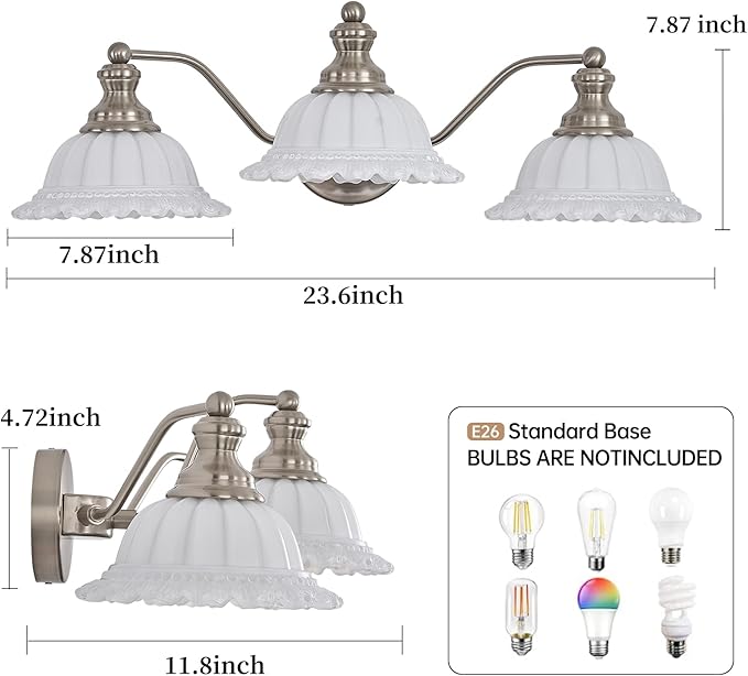 Brushed Nicke 3 Light Vanity Light Bathroom Vanity Light Fixture
