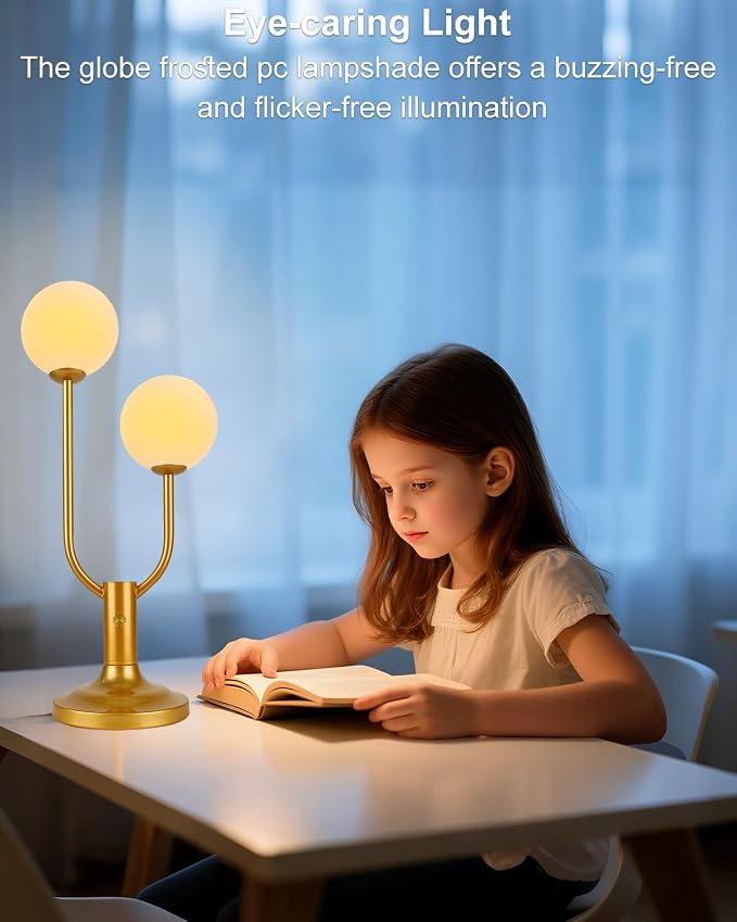 Globe Gold Table Lamp for Bedroom Gift Dimmable G9 Bulbs Included | Modern Round Ball Lamp Nightstand Desk Lamp Warmwhite Ambient Night Light Bedside Lamps for Living Room Party Home Decor Gift