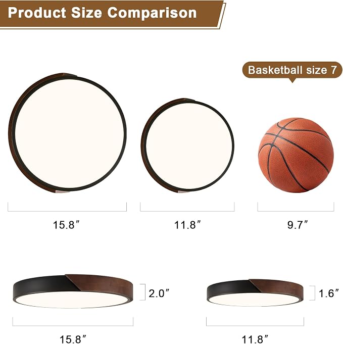 Modern LED Ceiling Light, Dark Walnut Wood Flush Mount Ceiling Light Fixture, 4000K Not Dimmable, Minimalist Circle Lighting Lamp with Acrylic Lampshade for Hallway Entryway Bedroom 11.8"