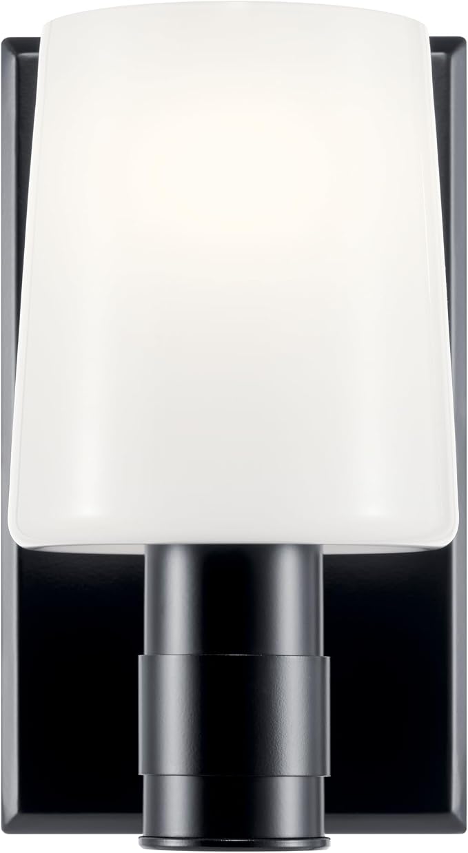 Kichler Adani 1-Light Wall Sconce, Modern Light with Opal Glass in Black, for Bathroom, Powder Room, Kitchen, Bedroom, or Hallway (8.5" x 5"), 55174BK