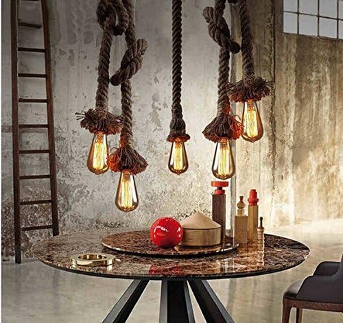 1 Head 1 Meter Vintage Hemp Rope Pendant Light Fixture E26/E27 Base, Vintage Ceiling Light Lamp,Retro Style for Dining Hall Restaurant Bar Lighting,110~130V, (Bulb not Included) (Pack of 2)