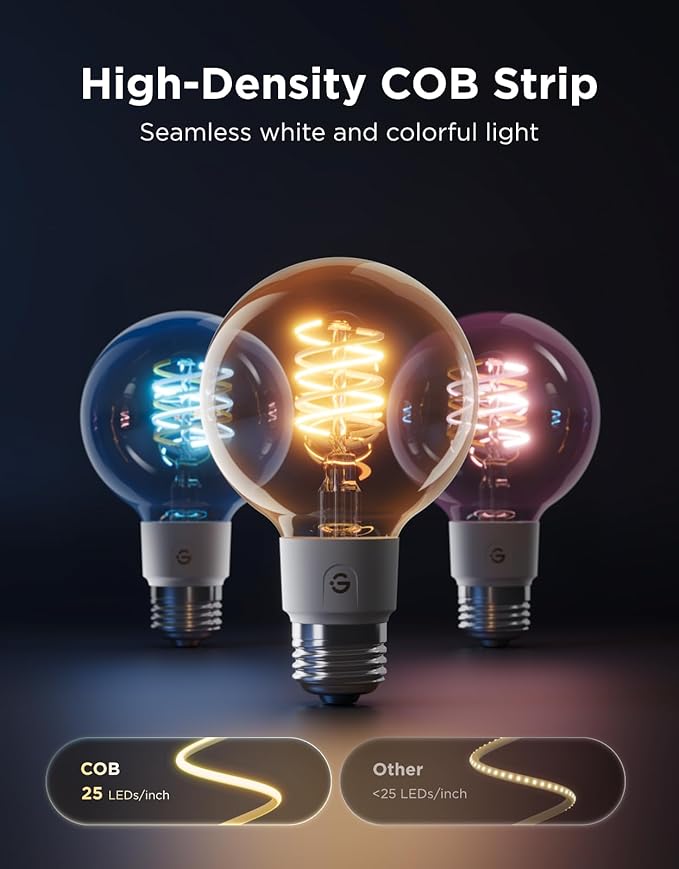 Govee Edison Bulbs, G25 Smart Vintage Light Bulbs, RGBWW, E26 Base 4 Pack | RGBWW and Tunable White, Compatible with Matter, Alexa & Google Assistant, Vanity light bulb for Living Room Kitchen