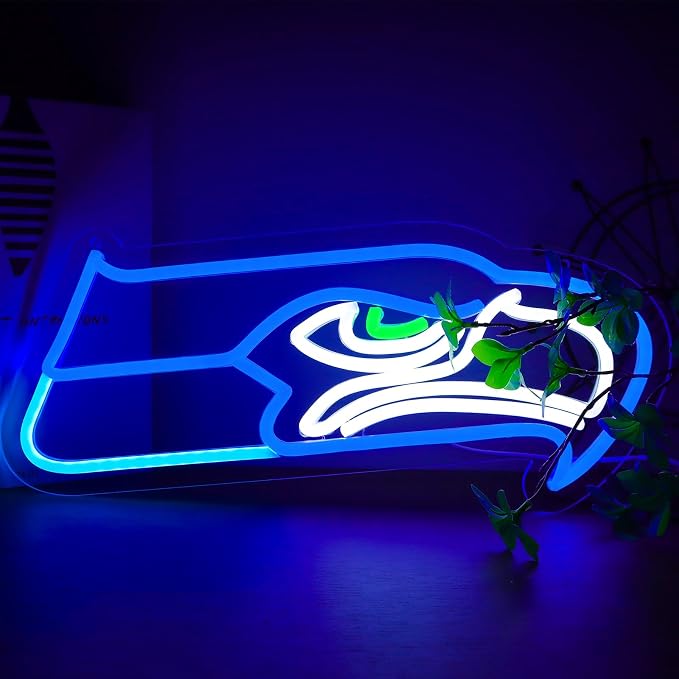 Seahawks Football Neon Signs Led Sign for Wall Decor Rugby Team Light Up Sign Suitable for Man Cave Office Bar Pub Wall Art Gifts for Teen Boys