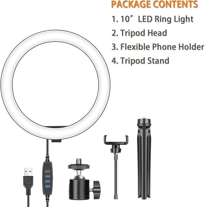 10" Desk Ring Light with Tripod Stand, 3 Light Modes & 11 Brightness Level, Adjustable Selfie Phone Halo Light with Cell Phone Holder for Video Recording, Makeup, Computer Laptop Zoom Meeting