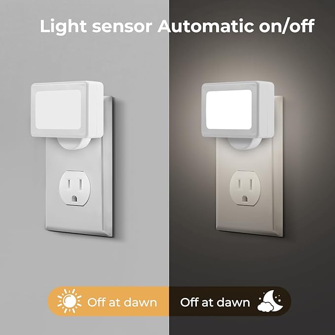 4-Pack LED Night Light Plug in,Adjustable 180° Swivel Head Daylight 5000K | Dusk to Dawn Auto On/Off,100LM, for Kitchen Counter, Desk, Staircase, Hallway, BathroomNon-Dimmable