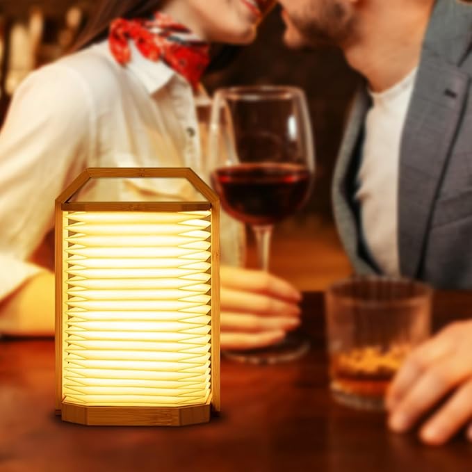 Foldable Japanese Style Lantern, 1200mAh Rechargeable, 4-6H Runtime, 2-in-1 Handheld & Table Lamp, Soft Warm Light, Outdoor Camping Travel Gear, Home Decor & Gift (Bamboo)