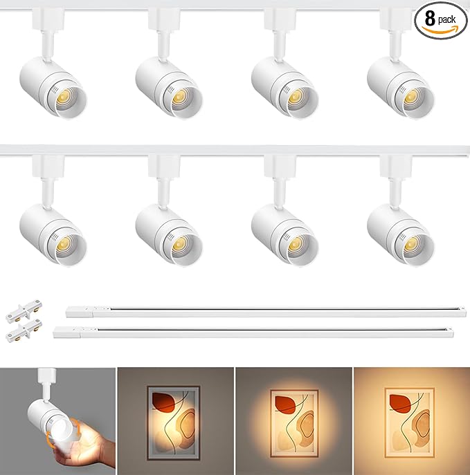 Zoomable 8 Lights LED Track Lighting Kit with 6.6FT H Type Track Lighting Rails, Dimmable White Track Lighting Fixtures Ceiling Modern Kitchen Spot Track Light Heads, 3000K CRI90+ 12W 1000lm