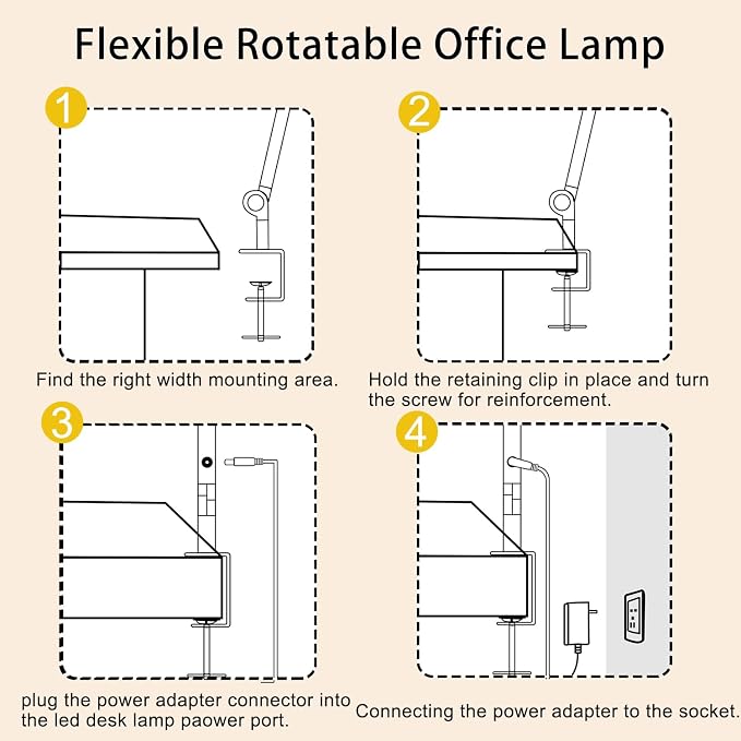 LED Desk Lamp with Clamp & Flexible Arm - 3 Light Sources, 4 Color Modes & 5 Brightness Levels, Eye-Caring Table Light with Memory Function