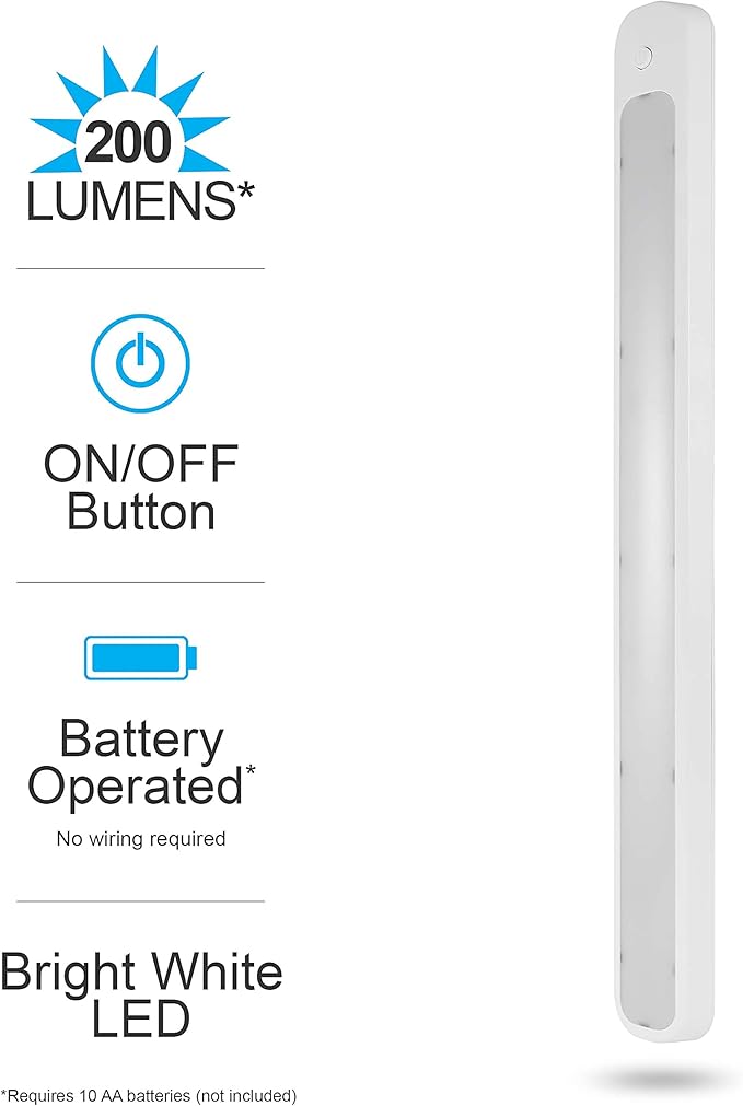 GE Under Cabinet Light, 24 Inch, Wireless, Battery Operated, 200 Lumens, Tap Light, Bright White LED Closet Light, Night Light for Kitchen, Closet, and More, 58158-T1