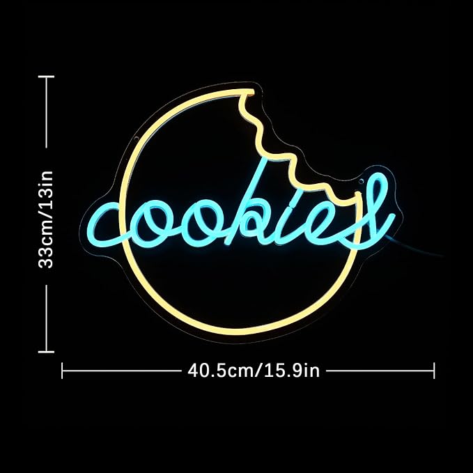 Cookies Neon Sign for Wall Decor Biscuit Neon Light Dessert LED Neon Sign Dim Sum Neon Light Up Sign for Bedroom Cafe Bar Home Kitchen Cake Shop Bakery Decoration(15.9"*12.9")