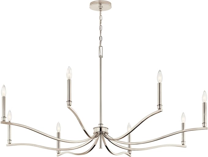 Kichler Malene 8-Light Chandelier, Updated Traditional Light in Polished Nickel, Sloped Ceiling Compatible, for Foyer, Dining Room or Living Room (25" x 52"), 52697PN