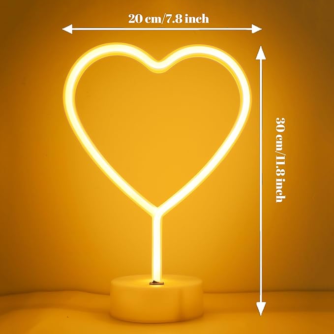 ENUOLI Neon Night Light Heart Shaped Lamp USB & Battery Powered Hanging Heart Love Neon Sign Wedding Novelty Home Decor Birthday Party Christmas Party Kids Room Living Room Bedroom Bar