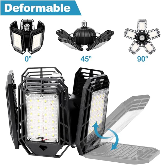 LED Garage Lights 2 Pack,Ceiling LED Shop Light 160W 16000LM 6500K Screw in Led Light with 5+1 Deformable Panels, Bright Led Lighting for Garage Workshop Basement Support E26/E27 Socket