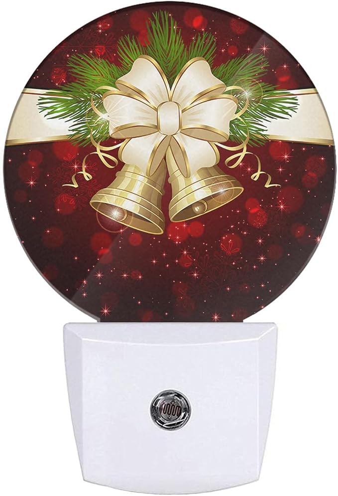 Winter Decorative Night Light Christmas Bells and Beige Bow Plug-in Nightlight Energy Saving 0.5W LED Lighting for Boys Girls Men Women Bedroom