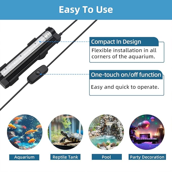 Submersible Aquarium Light 22Inch Fish Tank Light Bubbler Wall with Air Bubble Hole IP68 Waterproof Color Changing Led Light for Freshwater and Saltwater Aquariums Fish Tanks