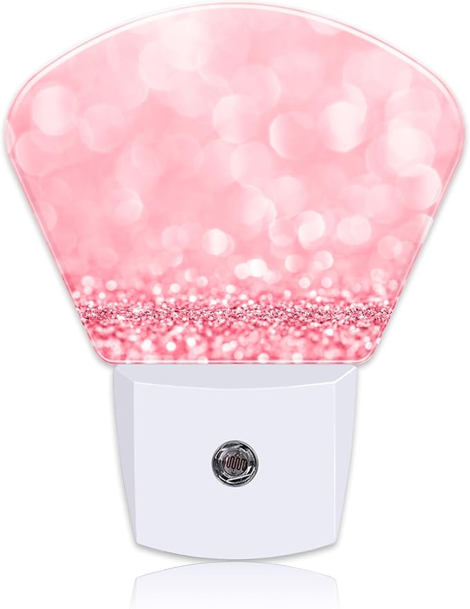 Abstract Pink Glitter Plug in Night Lights, Beautiful Glitter Nightlight Plug Into Wall Dusk to Dawn Sensor for Kid Girls Boys Women Men Room, Hallway, Kitchen, Bathroom, Stairs Decor