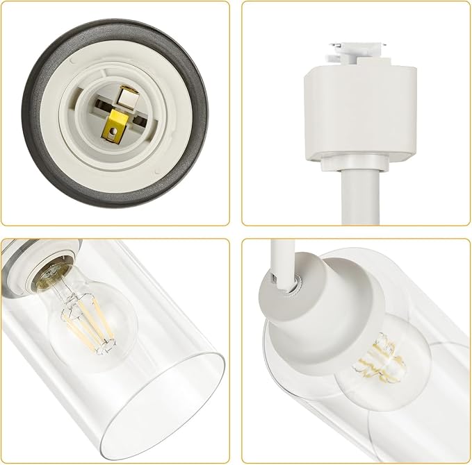 J Type E26 Track Lighting Heads, Clear Glass Shade, 4 Pack, White | Track Light Fixtures for Kitchen and Accent Lighting | No Bulbs Included | Compatible with J Track Rails