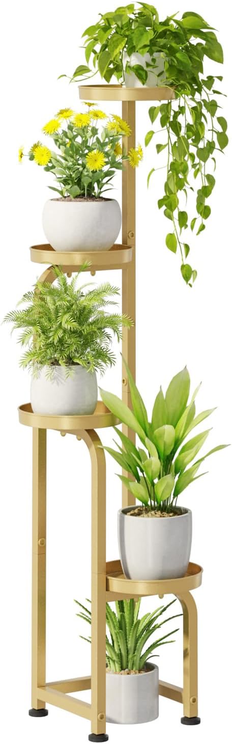 Bamworld Corner Plant Stand Indoor Outdoor Tall Metal Flower Pot Stands | 4 Tier Gold Heavy Duty Plant Shelf for Patio Garden Balcony Living Room Bedroom(Patent Design)
