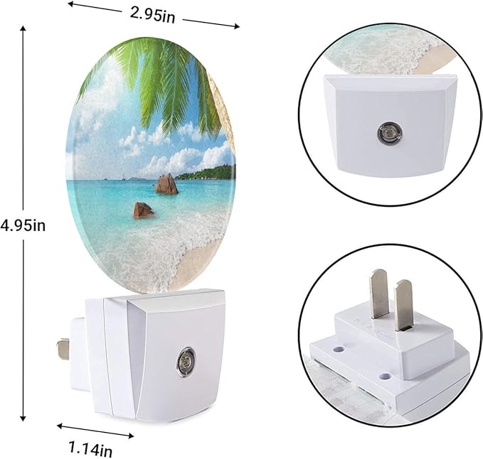 EKOBLA Palm Tree and Beach LED Night Light Island Beach Sea Ocean Dusk to Dawn Plug-in Nightlights Auto Sensor for Home Indoor Bathroom Hallway Kitchen