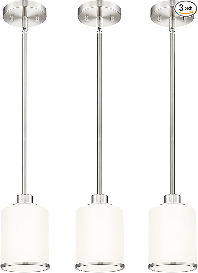 Beionxii Brass Nickel Pendant Lights 3 Pack,Modern Milk Glass Pendant Light | Mini Kitchen Pendant Lighting, Hanging Pendant Light for Sink Kitchen Island Dining Room Bedroom Entryway, BX-PL02BN-3PK