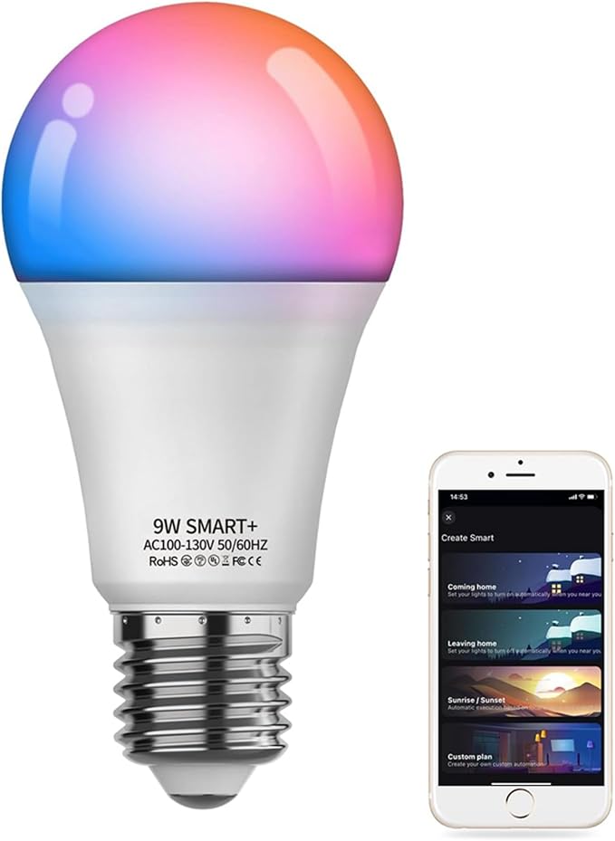 Smart Light Bulb KL110, WiFi LED Magic Home Smart Light Bulb APP Work with Alexa & Google Assistant, E26 A19 Dimmable, 2.4Ghz, No Hub Required, 800LM Soft White 2700K, 9W Colorful Changing Lamp