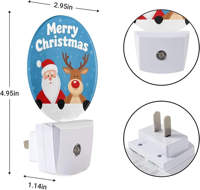 EKOBLA Santa and Reindeer Night Light, Merry Christmas Snowflake Night Lights Plug Into Wall with Auto Sensor for Holiday