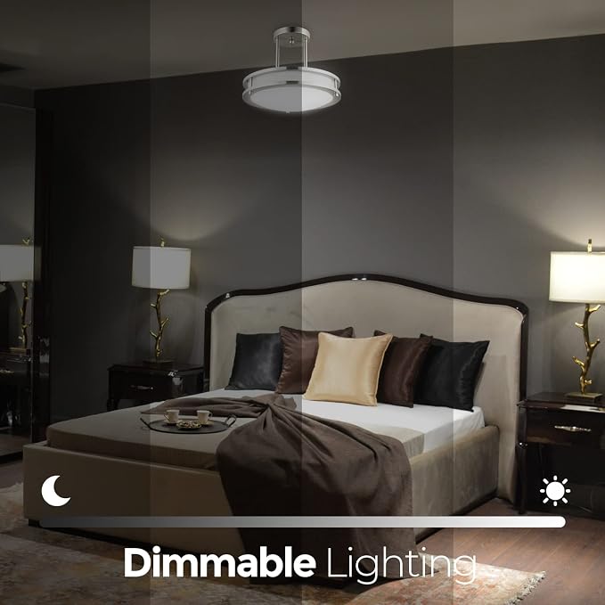 Diodesy- Semi Flush Mount Double Ring Ceiling Light 12-Inch Brushed Nickel Modern Close to Ceiling LED Light Fixture for Hallway Bedroom Living Room Kitchen Dimmable 30K/40K/50K 3CCT 15W 1050 Lumens