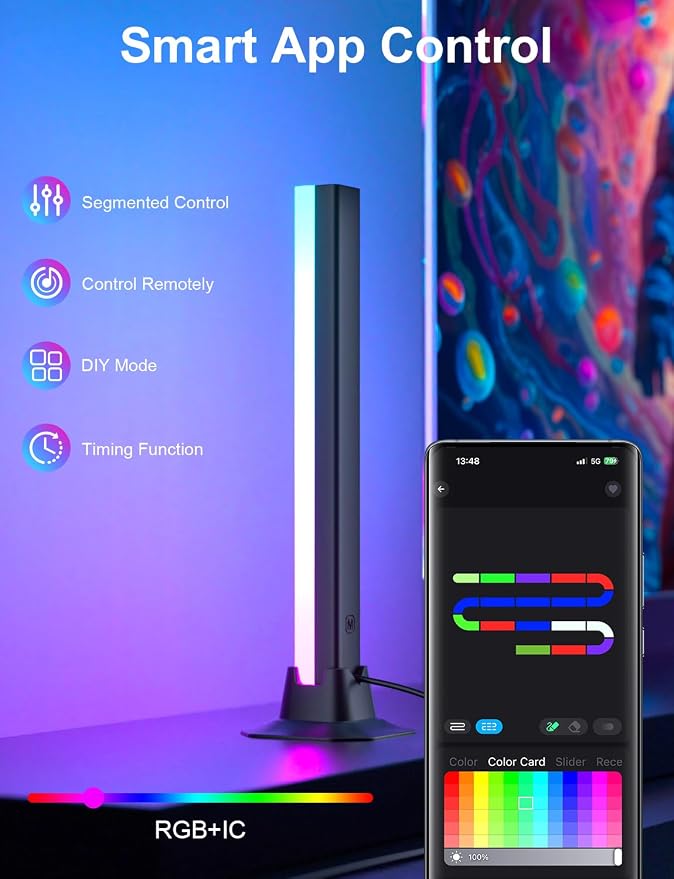 RGB IC LED Light Bar, LED Light Bar with Remote Control, 16 Million Colors & Music Sync, Color Changing Ambient TV Backlights for Home Decor, Gaming, Festivals, Party