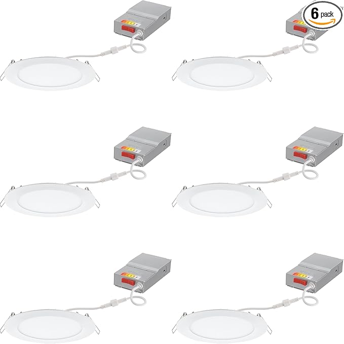 Juno LED Recessed Lights 6 Inch Round Wafer Downlight, 5-in-1 Switchable White Color Temperature, 120 Volts, 6-Inch Ultra-Thin Flat Trim, Matte White, 6-Pack (WF6 SWW5 90CRI CP6 MW M2)