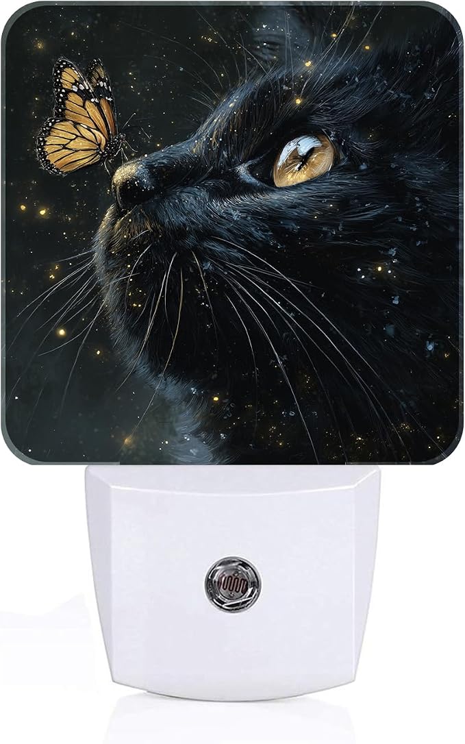 Cat and Butterfly Night Light,Plug Into Wall Decor for Stairway,Hallway,Kitchen,Dusk to Dawn Sensor Nightlights for Boys/Girls/Women/Men Room Gifts
