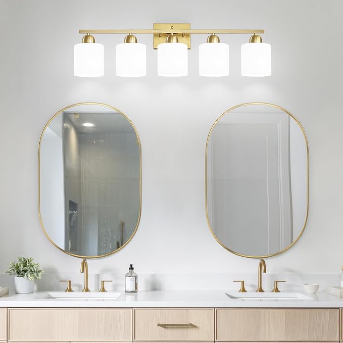Bath Vanity Lights for Mirror, Restroom Lights Fixtures with Milky White Frosted Glass Shades,Bathroom Over Sink Light Fixtures, Bathroom Light Fixtures Over Mirror