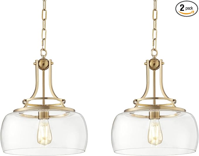 Franklin Iron Charleston 13 1/2" Wide Brass LED Pendant Light Set of 2
