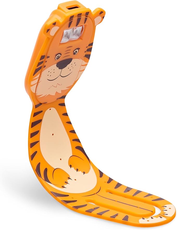 Gifts for Readers & Writers Rechargeable Book Light for Kids, Clip On Reading Light for Bed, 2in1 Flexilight Pals & Bookmark, 12 Hours of Light Once Charged, Includes USB Cable & 2 LED Lights, Tiger