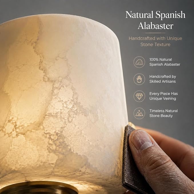 Alabaster Wall Sconces Set of 2, 24 in 3-Color Changing Spanish Natural Marble Wall Sconce, Hardwired Brass Gold LED Wall Fixture for Bathroom, Bedroom, Living Room, Hallway, Staircase