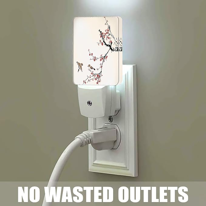 Retro Bird Night Light, Cherry Blossoms Night Lights Plug into Wall Decor for Bedroom, Bathroom, Hallway, Kitchen, Dusk to Dawn Sensor Nightlights for Boys Girls Women Men Room Gifts